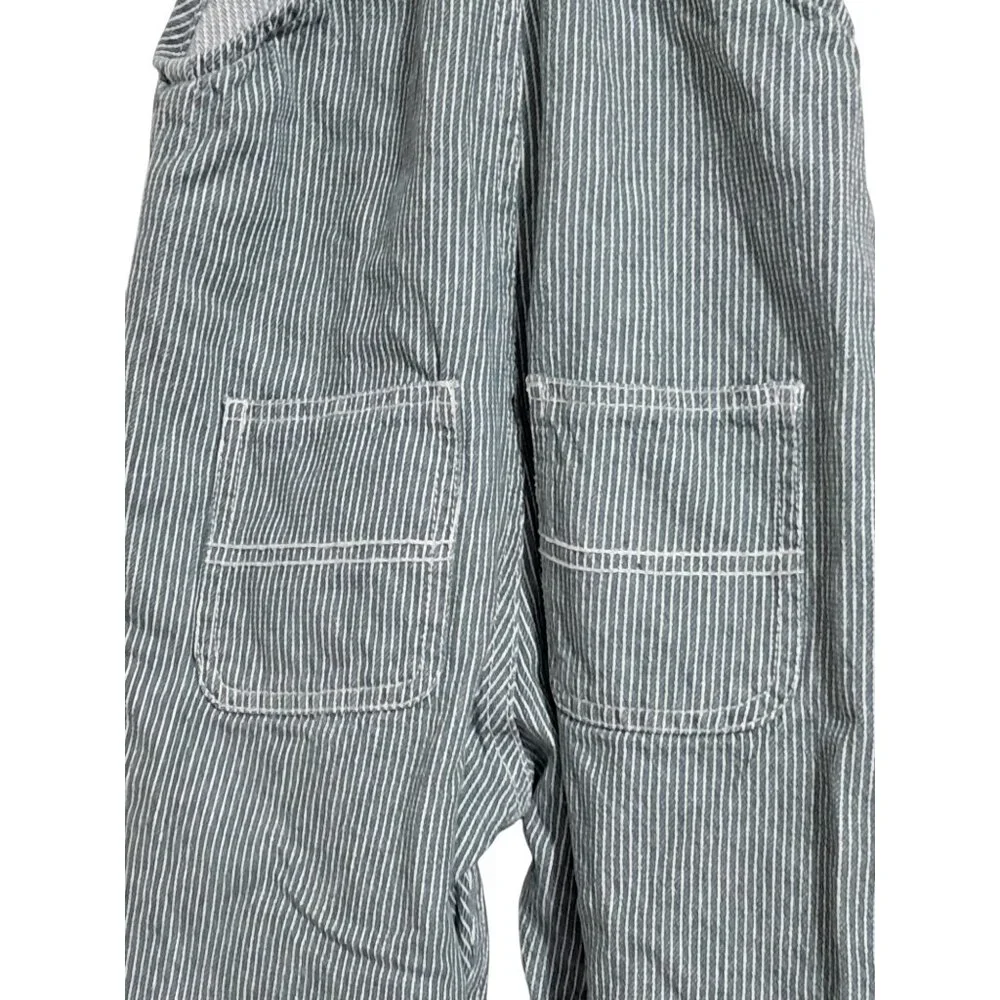 Zara Overalls Green Striped Denim With Front Pockets Adjustable Straps Size 3-4 - Picture 8 of 11